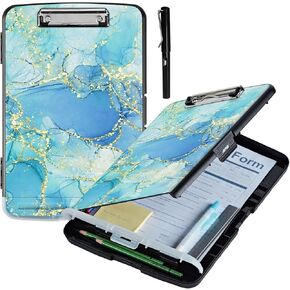 Metal Clipboard with Storage,High Capacity Nursing Clipboards with Pen Holder,Heavy Duty Storage Clipboard Folder Folio,Side-Opening,for School & Office Supplies,with A Pencil,Cute Cat
