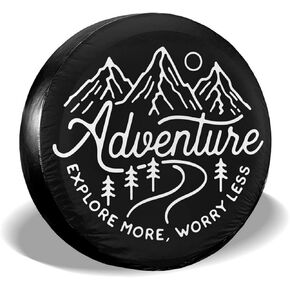 Adventure Awaits Rv Spare Tire Cover for RV Trailer Wheel Covers for Trailer Tires Camping Weatherproof Universal for Trailer Rv SUV Truck Camper Travel Trailers Accessories 14" 15" 16" 17"