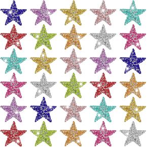 30 Pcs Colorful Star Patches, Glitter Star Iron on Patches Adhesive Applique Hot Glue Rhinestone Stars for Clothing Jeans Bags Hats Repair Costume Decoration (10 Color)