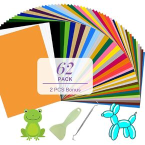 HTV Heat Transfer Vinyl Bundle for Cricut Joy Xtra,62 Pack 12" x 8.5" Iron on Vinyl with 2 Weeding Tools,36 Assorted Colors Material Bundle for T-Shirt,Heat Press Machine and Cutting Machine