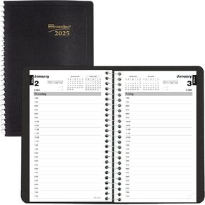 Blueline® 2025 Essential Daily Planner, Appointment Book, 12 Months, January to December, Spiral Binding, 8" x 5", Black, Bilingual (C2504.81BT-25)
