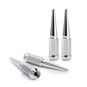 14 mm x 1.5 Wheel Spike Lug Nuts, 4 x Silver M14x1.5 Lug Nut, Cone/Conical Bulge Seat, Dynofit Silver Closed End Nuts for Che-vy Silverado Aftermarket Wheel