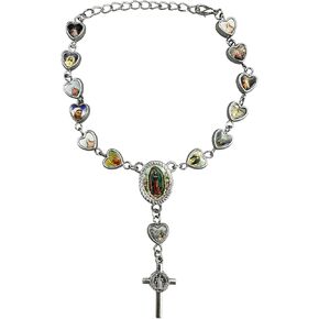 Catholic Virgin Mary Heart Baptism Prayer Cross Bracelet Handmade Rosary Adjustable for Women