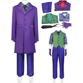 Kuberas Joker Costume for Kids Boys Clown Cosplay Costume Coat Shirt Accessories Suit Halloween Outfit for Child 4-14 Years