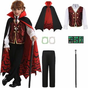 Vampire Costume Kids Boy Deluxe Gothic Vampire Costume Set Toddler Halloween Costumes Cape Dress up Outfit Accessories