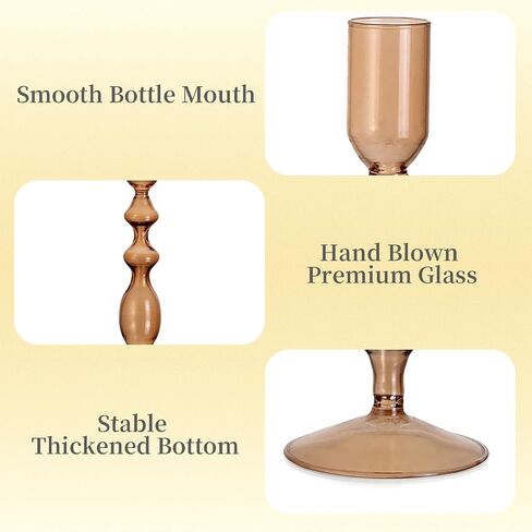 Hewory Glass Candle Holder Set: 4PCS Amber Glass Candlestick Holders Vintage Taper Candle Holders for Candlesticks, Unique Candle Sticks Holder Decor for Table Dinner Festival Events Decorations in Kuwait
