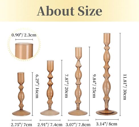 Hewory Glass Candle Holder Set: 4PCS Amber Glass Candlestick Holders Vintage Taper Candle Holders for Candlesticks, Unique Candle Sticks Holder Decor for Table Dinner Festival Events Decorations in Kuwait