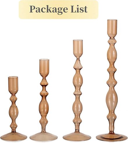 Hewory Glass Candle Holder Set: 4PCS Amber Glass Candlestick Holders Vintage Taper Candle Holders for Candlesticks, Unique Candle Sticks Holder Decor for Table Dinner Festival Events Decorations in Kuwait