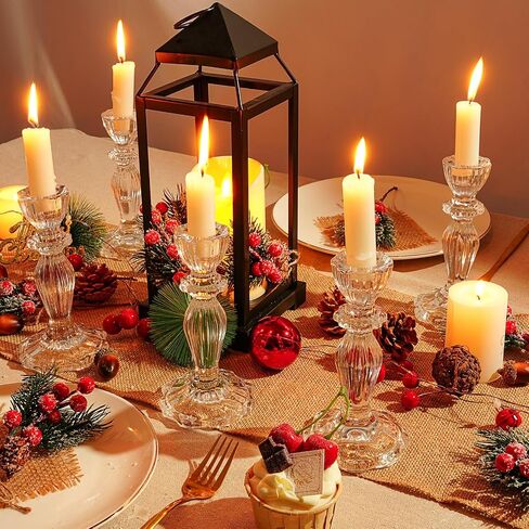 6.2" Tall Glass Candle Holder Set of 6 Glass Taper Candle Holders for Candlesticks Clear Crystal Glass Candlestick Holders Candle Sticks Holder Decor for Wedding, Birthday, Thanksgiving,Housewarming in Saudi Arabia