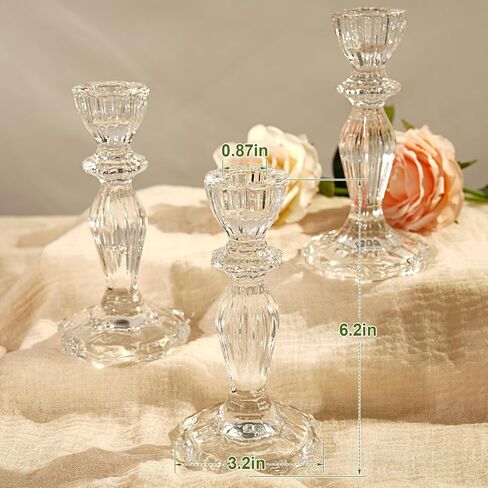 6.2" Tall Glass Candle Holder Set of 6 Glass Taper Candle Holders for Candlesticks Clear Crystal Glass Candlestick Holders Candle Sticks Holder Decor for Wedding, Birthday, Thanksgiving,Housewarming in Saudi Arabia