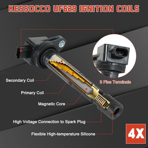 4 قطعة UF629 ملفات تشغيل محرك السيارات وشمعات الإشعال أطقم 97390 لاستبدال 2009-2014 أكورا TSX 2.4L 2354CC in Kuwait