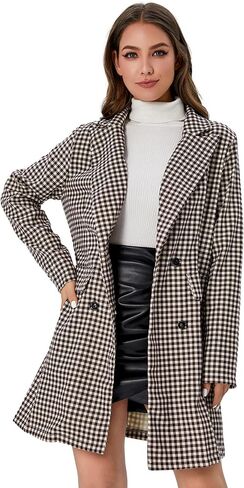 WDIRARA Women's Plaid Button Front Long Sleeve Blazer Elegant Gingham Jacket in Kuwait