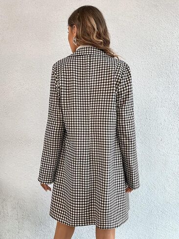 WDIRARA Women's Plaid Button Front Long Sleeve Blazer Elegant Gingham Jacket in Kuwait