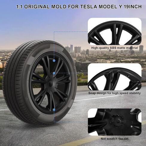غطاء عجلة Hubcap 19 بوصة لطراز Tesla Y 2019-2024 ABS غطاء عجلة أسود غير لامع متوافق مع ملحقات Tesla Model Y 19 بوصة، 4 عبوات (ZX) in Kuwait