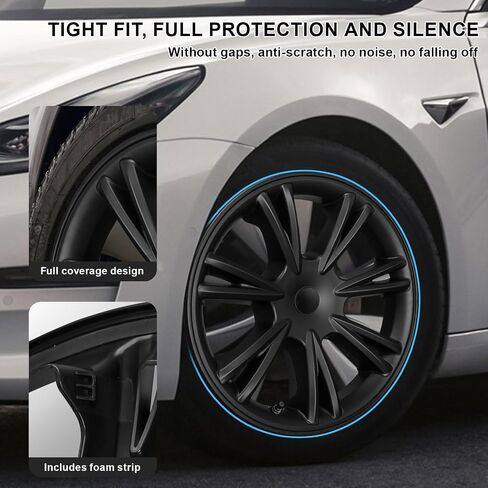 غطاء عجلة Hubcap 19 بوصة لطراز Tesla Y 2019-2024 ABS غطاء عجلة أسود غير لامع متوافق مع ملحقات Tesla Model Y 19 بوصة، 4 عبوات (ZX) in Kuwait