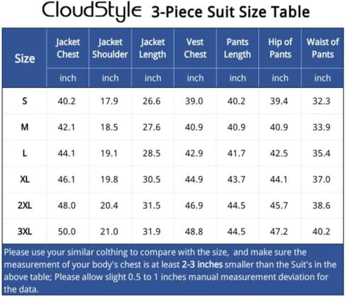 Cloudstyle Mens 3 Piece Suit Single Breasted Vest Jacket Pants Sets in Saudi Arabia