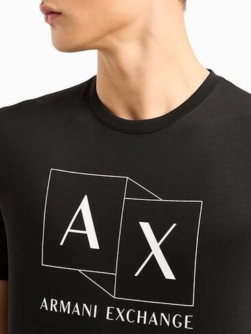 تيشيرت رجالي من Armani Exchange بقصة ضيقة من القطن المرسيريزد وشعار Ax Box in Saudi Arabia