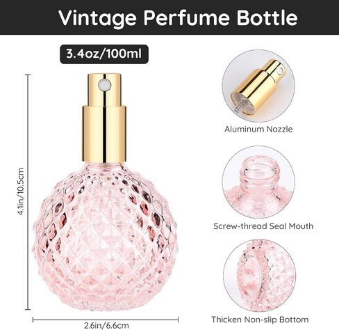 Segbeauty Vintage Perfume Bottle, 3.4oz 100ml Pink Spray Bottle for Perfume, Empty Refillable Glass Perfume Atomizer, Travel Cologne Dispenser Sample Containers for Liquid Cosmetic Home Decor in Saudi Arabia