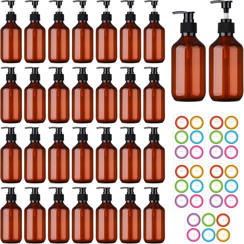 46 Pack Amber Plastic Bottles with Pump Dispenser, 8 oz Plastic Pump Bottle Dispenser, Shampoo Bottles Refillable with Pump, Soap Dispenser, Refillable Containers for Lotion, Essential Oil in Saudi Arabia
