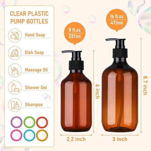 46 Pack Amber Plastic Bottles with Pump Dispenser, 8 oz Plastic Pump Bottle Dispenser, Shampoo Bottles Refillable with Pump, Soap Dispenser, Refillable Containers for Lotion, Essential Oil in Saudi Arabia