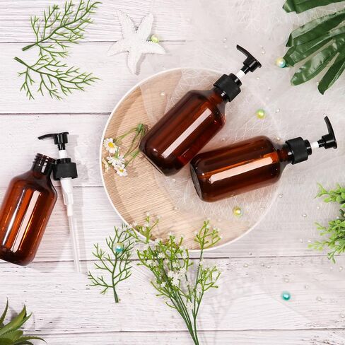 46 Pack Amber Plastic Bottles with Pump Dispenser, 8 oz Plastic Pump Bottle Dispenser, Shampoo Bottles Refillable with Pump, Soap Dispenser, Refillable Containers for Lotion, Essential Oil in Saudi Arabia