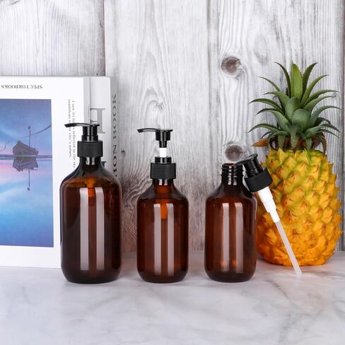 46 Pack Amber Plastic Bottles with Pump Dispenser, 8 oz Plastic Pump Bottle Dispenser, Shampoo Bottles Refillable with Pump, Soap Dispenser, Refillable Containers for Lotion, Essential Oil in Saudi Arabia