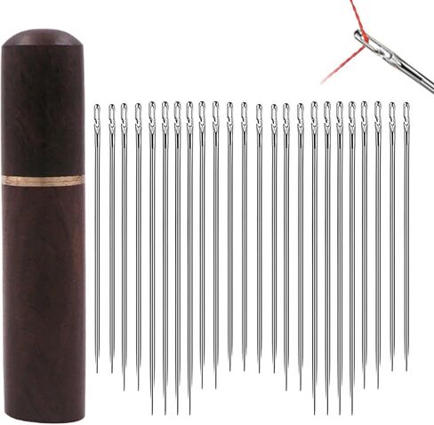إبر الخياطة اليدوية ذاتية الخيط - إبر سهلة الخيط للخياطة اليدوية، إبرة تطريز جانبية ذاتية الخيط مع علبة إبرة خشبية نمط نحت 24 قطعة in Kuwait