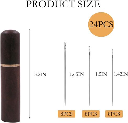 إبر الخياطة اليدوية ذاتية الخيط - إبر سهلة الخيط للخياطة اليدوية، إبرة تطريز جانبية ذاتية الخيط مع علبة إبرة خشبية نمط نحت 24 قطعة in Kuwait
