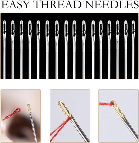 إبر الخياطة اليدوية ذاتية الخيط - إبر سهلة الخيط للخياطة اليدوية، إبرة تطريز جانبية ذاتية الخيط مع علبة إبرة خشبية نمط نحت 24 قطعة in Kuwait