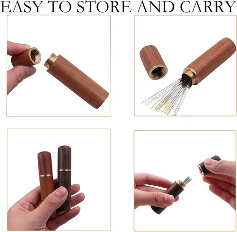 إبر الخياطة اليدوية ذاتية الخيط - إبر سهلة الخيط للخياطة اليدوية، إبرة تطريز جانبية ذاتية الخيط مع علبة إبرة خشبية نمط نحت 24 قطعة in Kuwait