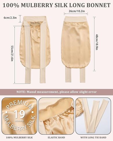 AWAYTR 100% Mulberry Silk Bonnet - Long Hair Cap for Sleeping Tie Band Bonnet for Braids Curly Hair in Kuwait
