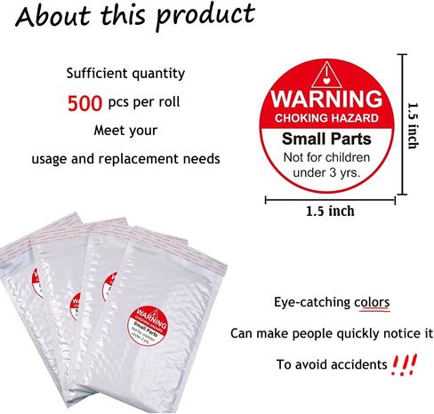 Choking Warning Labels 1.5" Red Small Parts Choking Hazard Stickers Suffocation Warning Stickers Not for Children Under 3 Years Labels for Packing Shipping 500 Pcs in Saudi Arabia