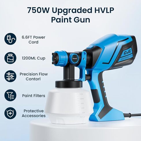 Paint Sprayer, 750W HVLP High Power Electric Spray Paint Gun, 6 Copper Nozzles, 3 Spray Patterns, Paint Sprayer for House Painting Furniture, Cabinets, Fences, Decks, Walls, DIY Projects (Blue) in Saudi Arabia
