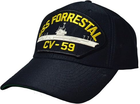 الحرفيين البومة USS Forrestal CV-59 قبعة حاملة الطائرات - قبعة بيسبول مطرزة قابلة للتعديل للمحاربين القدامى العسكريين، شعار سفينة البحرية الأمريكية، ملاءمة مريحة (أزرق داكن) in Saudi Arabia