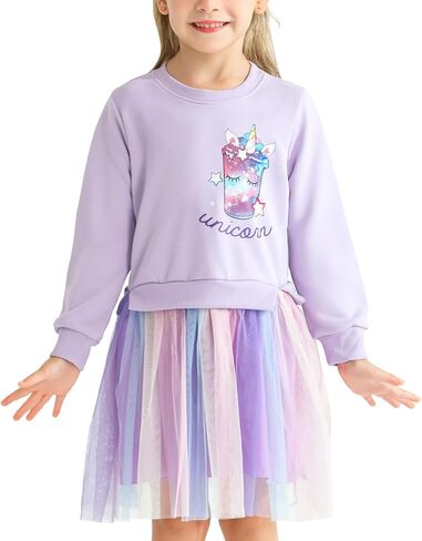 Girls Tutu Dress Winter Long Sleeves Party Gifts Kid Rainbow Dresses Toddler Outfit for Girls 3-7 Years in Saudi Arabia