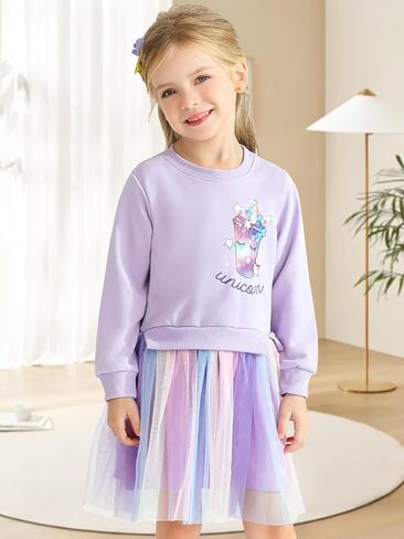 Girls Tutu Dress Winter Long Sleeves Party Gifts Kid Rainbow Dresses Toddler Outfit for Girls 3-7 Years in Saudi Arabia