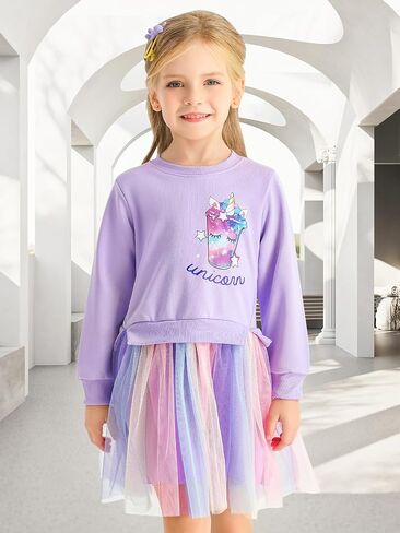 Girls Tutu Dress Winter Long Sleeves Party Gifts Kid Rainbow Dresses Toddler Outfit for Girls 3-7 Years in Saudi Arabia