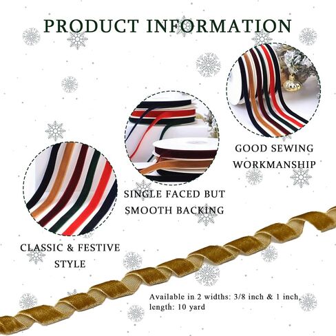 Golden Brown Velvet Ribbon for Gift Wrapping, Trimming Ribbon for Christmas DIY Craft Wedding Floral Holiday Valentine's Day Decoration Choker Hair Bow Hat Wreath Making, 1" x 10 Yards in Saudi Arabia