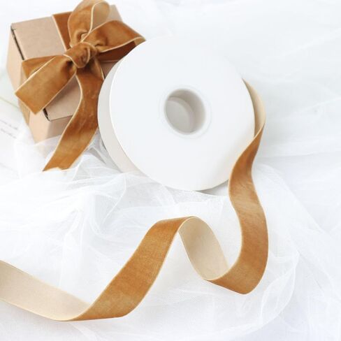 Golden Brown Velvet Ribbon for Gift Wrapping, Trimming Ribbon for Christmas DIY Craft Wedding Floral Holiday Valentine's Day Decoration Choker Hair Bow Hat Wreath Making, 1" x 10 Yards in Saudi Arabia