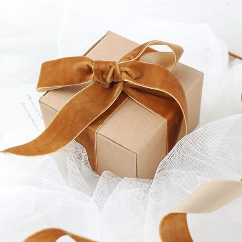 Golden Brown Velvet Ribbon for Gift Wrapping, Trimming Ribbon for Christmas DIY Craft Wedding Floral Holiday Valentine's Day Decoration Choker Hair Bow Hat Wreath Making, 1" x 10 Yards in Saudi Arabia