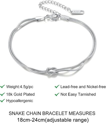 Gold Bracelets 18K Gold Plated Love Knot Bracelet Snake Chain Infinity Bracelet Adjustable Gold Jewelry Gifts for Women. in Saudi Arabia