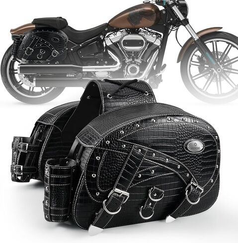 NICECNC Motorcycle Saddlebags, 35L Heavy Duty Leather Motorcycle Saddle Bags, Waterproof Saddlebags Motorcycle Storage Bags with Cup Holders, Compatible with Cruiser Softail Dyna Road King, BLACK in Saudi Arabia