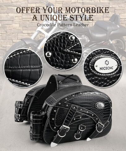 NICECNC Motorcycle Saddlebags, 35L Heavy Duty Leather Motorcycle Saddle Bags, Waterproof Saddlebags Motorcycle Storage Bags with Cup Holders, Compatible with Cruiser Softail Dyna Road King, BLACK in Saudi Arabia