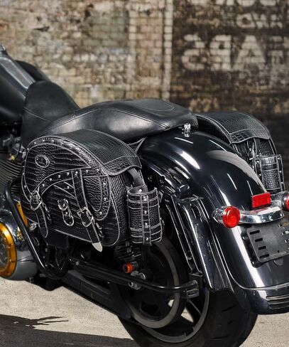 NICECNC Motorcycle Saddlebags, 35L Heavy Duty Leather Motorcycle Saddle Bags, Waterproof Saddlebags Motorcycle Storage Bags with Cup Holders, Compatible with Cruiser Softail Dyna Road King, BLACK in Saudi Arabia