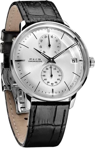 FEICE Men's Automatic Watch Mechanical Watch Stainless Steel Leather Band Watches Analog Curved Mirror Brushed Finish Casual Dress Watches for Men #FM212 (4-Silver+Leather Strap) in Kuwait