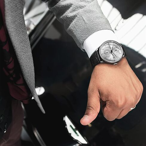 FEICE Men's Automatic Watch Mechanical Watch Stainless Steel Leather Band Watches Analog Curved Mirror Brushed Finish Casual Dress Watches for Men #FM212 (4-Silver+Leather Strap) in Kuwait