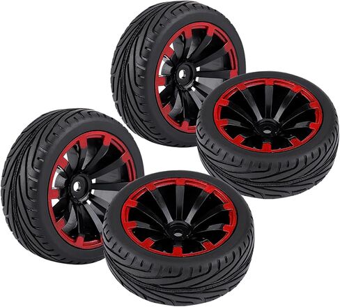 Tires,4pcs Set Tires Rubber Tyre Racing Off Road Wheel Rim for RC 1:10 Car Part (F-Shaped tire Pattern with red and 10-Hole) in Saudi Arabia