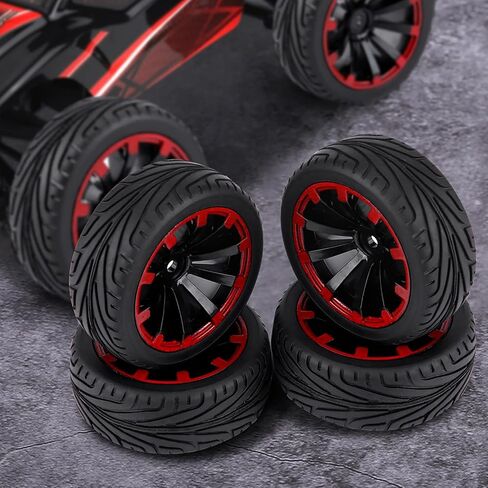 Tires,4pcs Set Tires Rubber Tyre Racing Off Road Wheel Rim for RC 1:10 Car Part (F-Shaped tire Pattern with red and 10-Hole) in Saudi Arabia