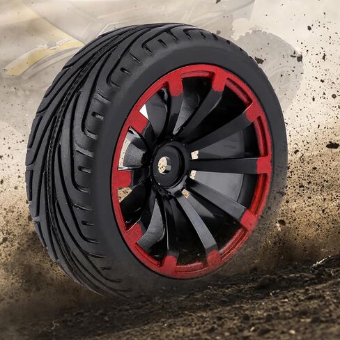 Tires,4pcs Set Tires Rubber Tyre Racing Off Road Wheel Rim for RC 1:10 Car Part (F-Shaped tire Pattern with red and 10-Hole) in Saudi Arabia
