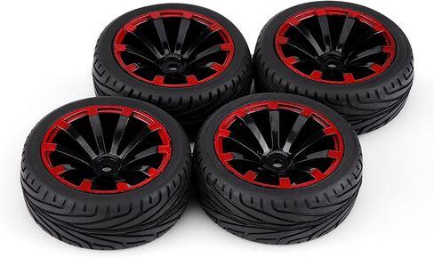Tires,4pcs Set Tires Rubber Tyre Racing Off Road Wheel Rim for RC 1:10 Car Part (F-Shaped tire Pattern with red and 10-Hole) in Saudi Arabia
